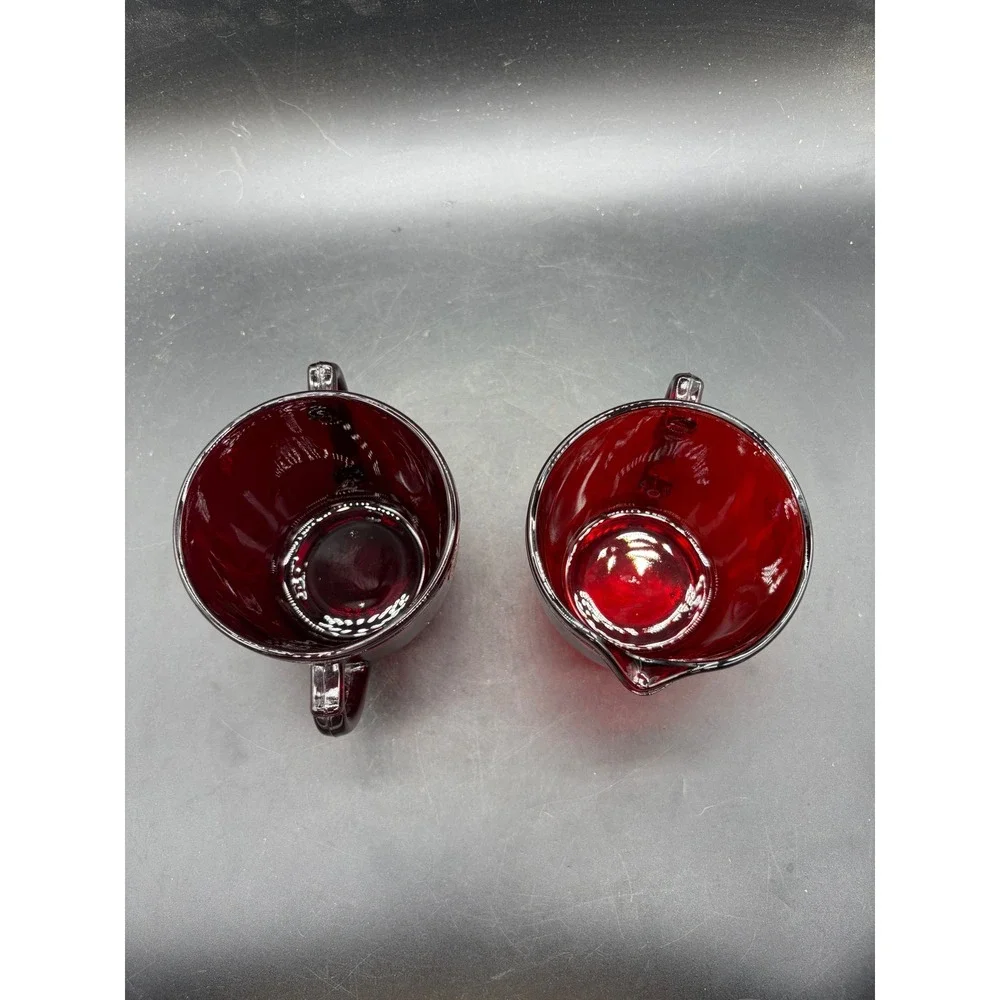 Anchor Hocking Royal Ruby Anchorglass Creamer and Sugar Bowl Set Vintage Red